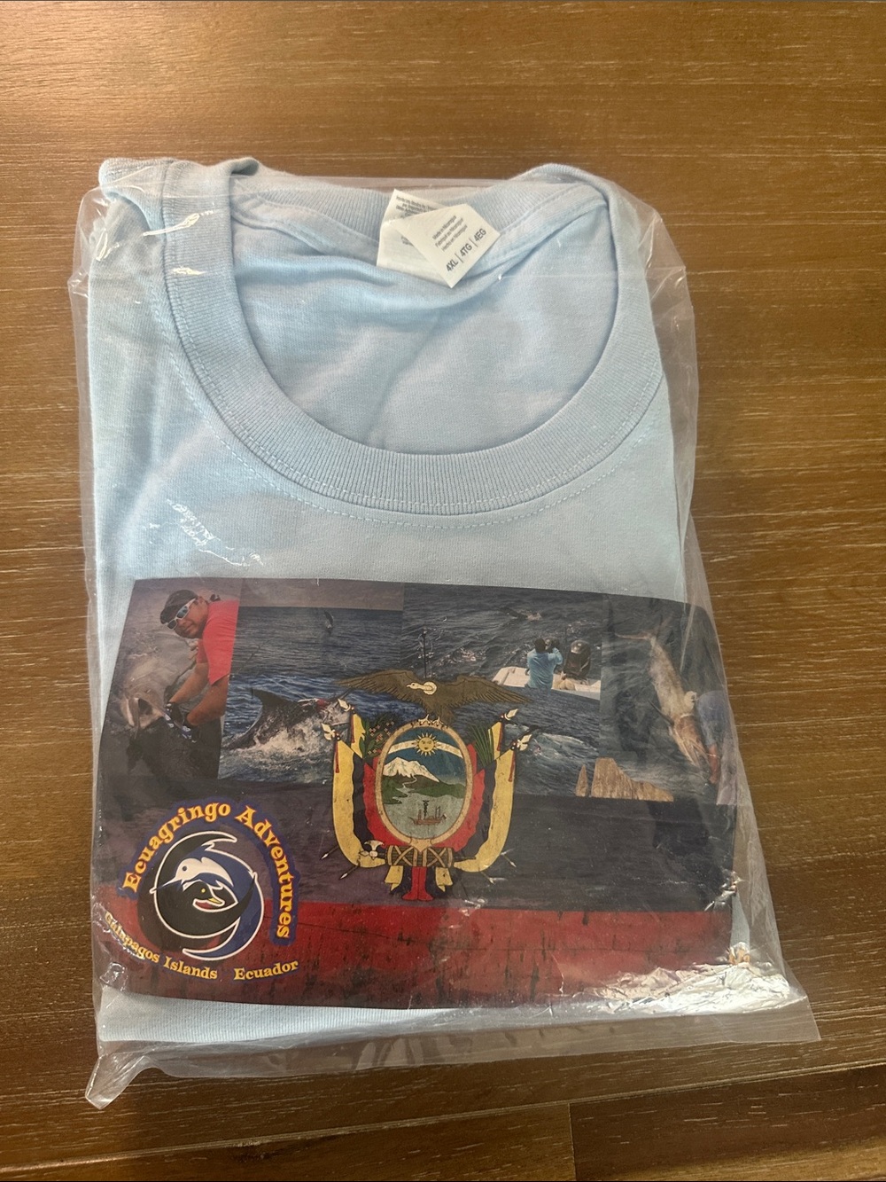 Gildan Light Blue Kids Short Sleeve Tee with Adventure Crest Graphic - Red Tuna